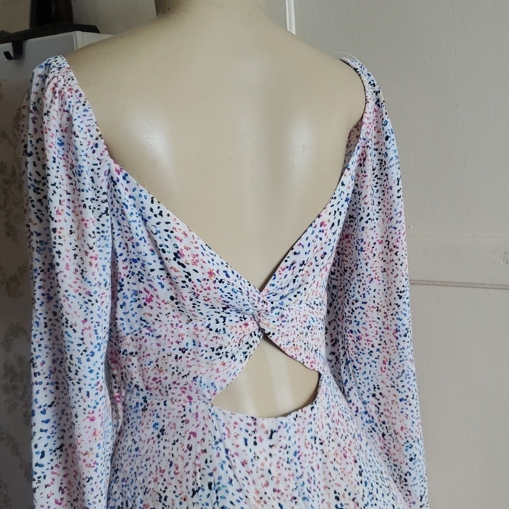 AFRM rainbow splatter leopard print white maxi dress long sleeve cut out Size M - Picture 7 of 12